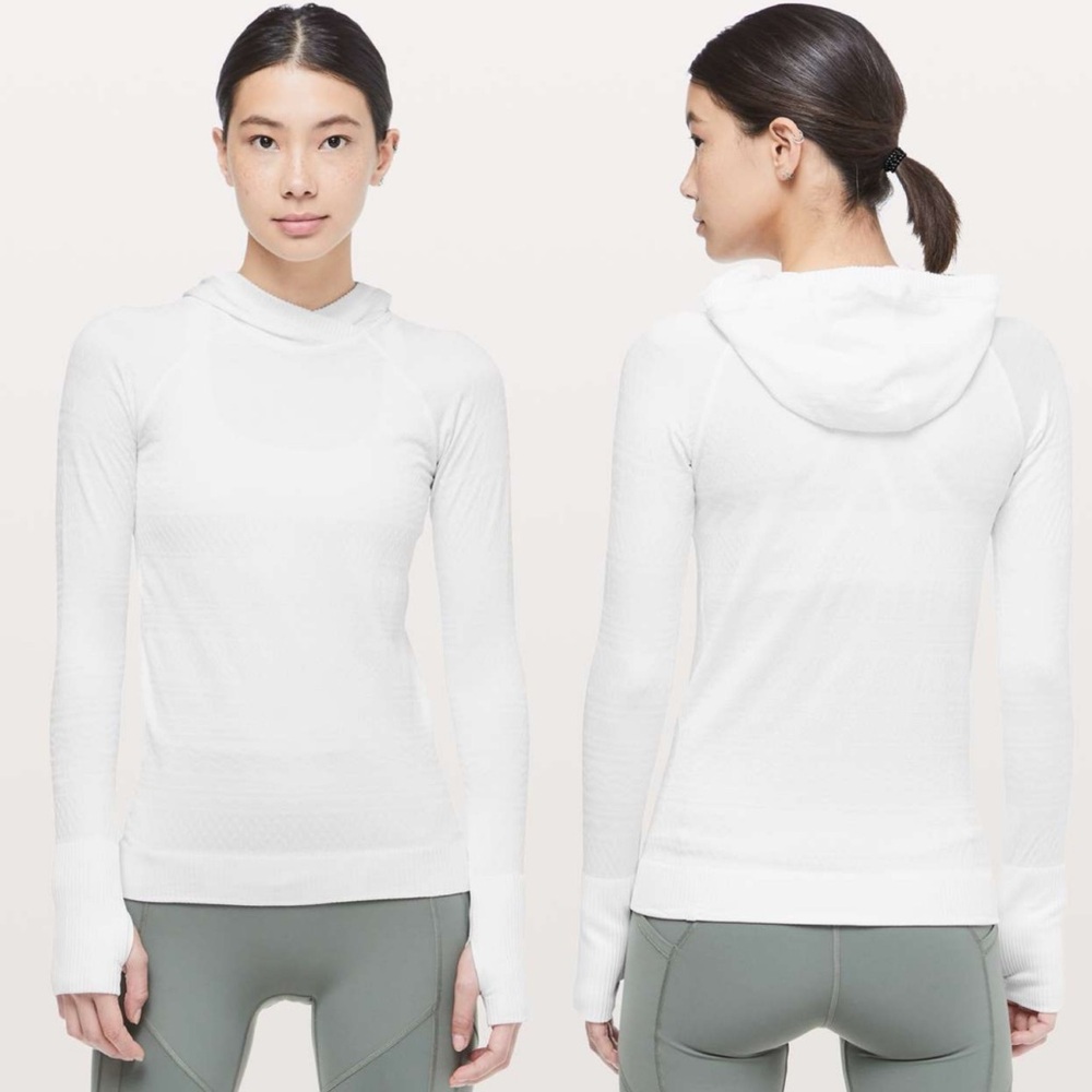 Lululemon Rest Less Hoodie White Womens Size 8 Textured Layering Running Stretch